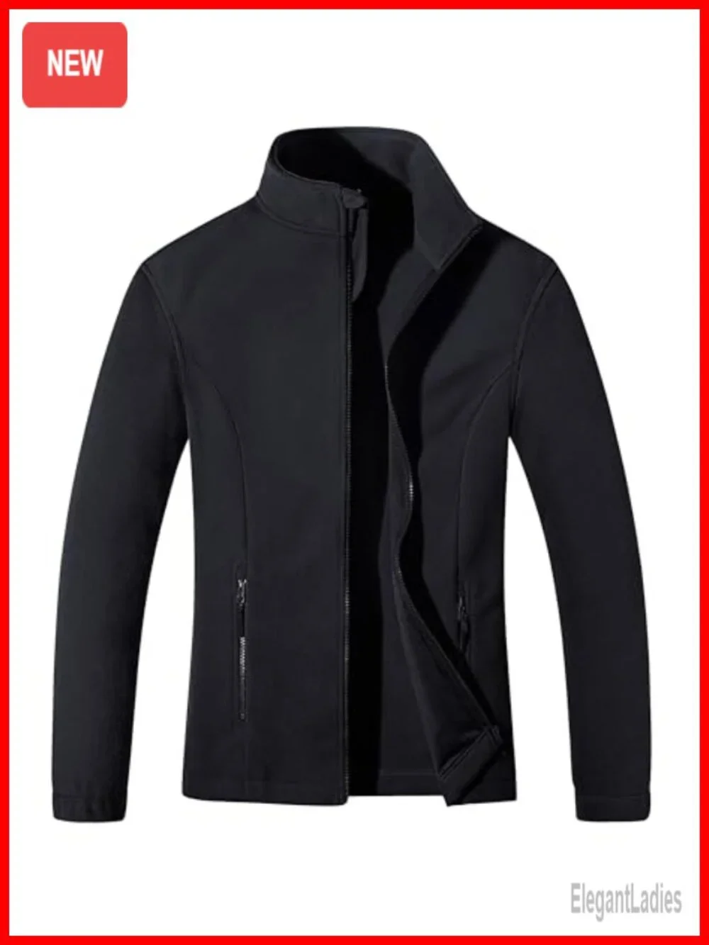Polyester Fleece Zip Up Jacket with Pockets for Winter Casual